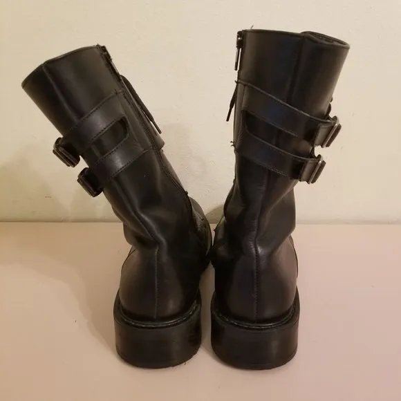 Bass 10 Black Leather Chunky Military Moto Boots Combat 90s Y2K STOMPER Italy