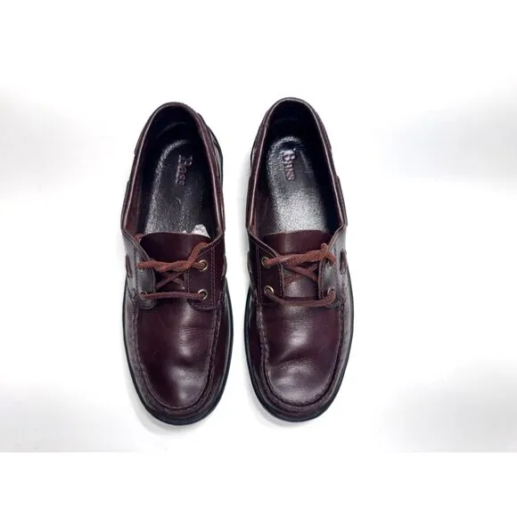 Bass Karina Women's Lace Up Brown Vintage Leather Loafer Moc Toe Boat Shoe, 6M