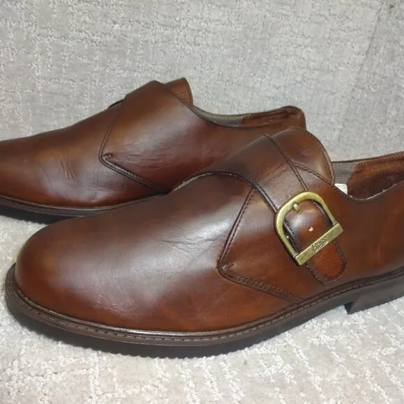 Bass Waterproof Men's Size 13M Brown Leather Almond Toe Side Buckle Dress Shoes