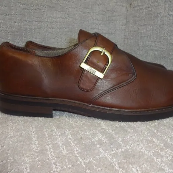 Bass Waterproof Men's Size 13M Brown Leather Almond Toe Side Buckle Dress Shoes