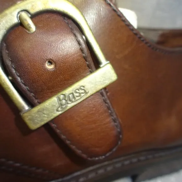 Bass Waterproof Men's Size 13M Brown Leather Almond Toe Side Buckle Dress Shoes