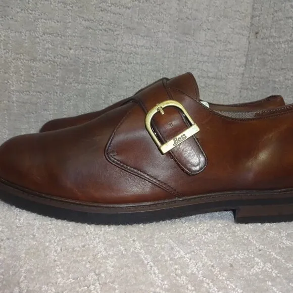 Bass Waterproof Men's Size 13M Brown Leather Almond Toe Side Buckle Dress Shoes