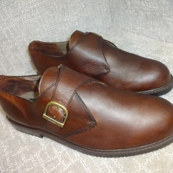 Bass Waterproof Men's Size 13M Brown Leather Almond Toe Side Buckle Dress Shoes