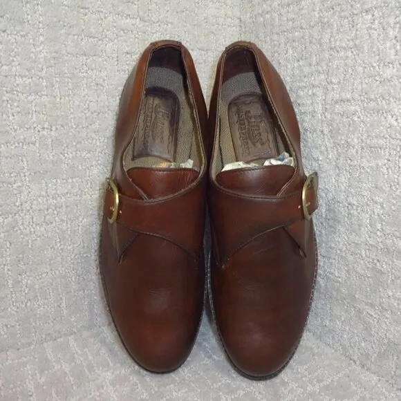 Bass Waterproof Men's Size 13M Brown Leather Almond Toe Side Buckle Dress Shoes