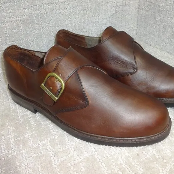Bass Waterproof Men's Size 13M Brown Leather Almond Toe Side Buckle Dress Shoes