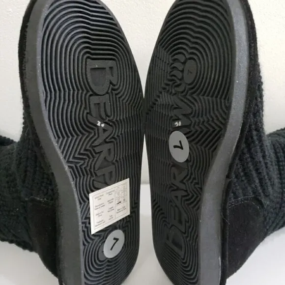 BearPaw Sweater Knit Suede Tall Black Boots Women's Sz 7