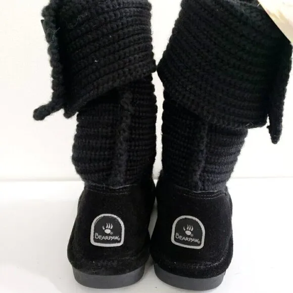 BearPaw Sweater Knit Suede Tall Black Boots Women's Sz 7