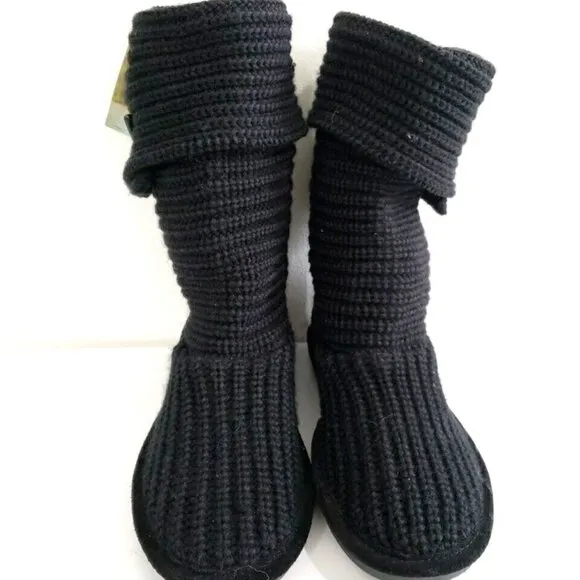 BearPaw Sweater Knit Suede Tall Black Boots Women's Sz 7
