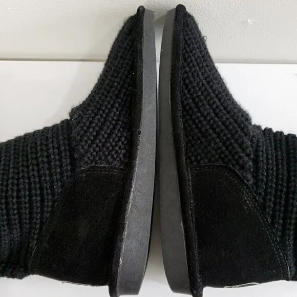 BearPaw Sweater Knit Suede Tall Black Boots Women's Sz 7