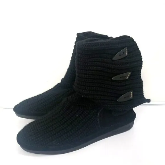 BearPaw Sweater Knit Suede Tall Black Boots Women's Sz 7