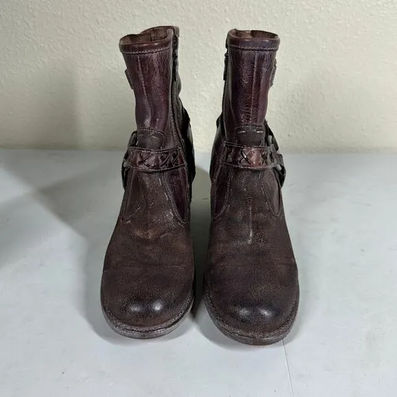 Bed Stu Octane II Short Leather Boots Heeled Boho Western Ankle Harness Booties