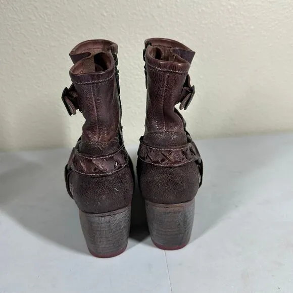 Bed Stu Octane II Short Leather Boots Heeled Boho Western Ankle Harness Booties