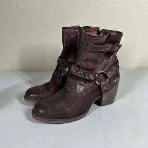 Bed Stu Octane II Short Leather Boots Heeled Boho Western Ankle Harness Booties
