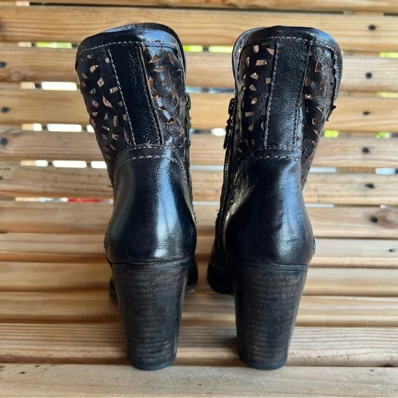 Bed|Stu Irma Graphito Rustic Black Women's Leather Ankle Boots