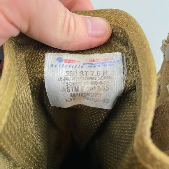 Belleville boots men's 7.5 R Brown Lace 550 military USMC USA made Vibram Combat