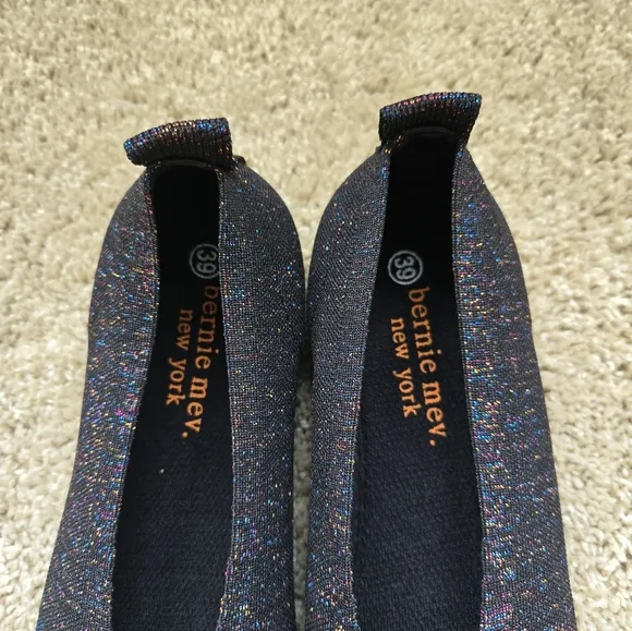 Bernie Mev Knit Flats Womens EU 39 Black Sparkle Slip On Comfort