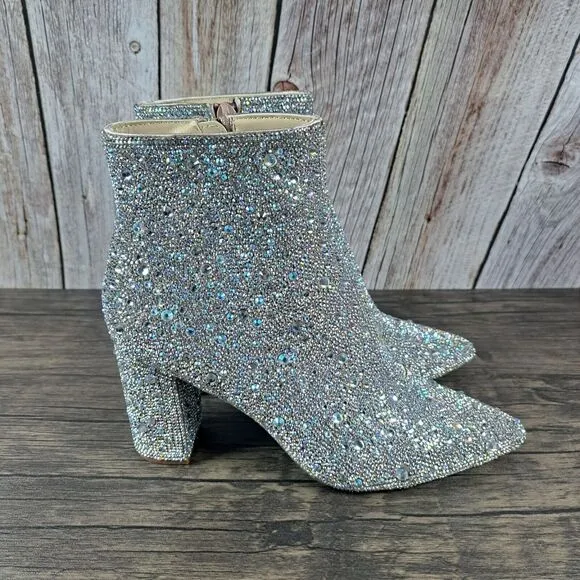 Betsey Johnson Cady Rhinestone Ankle Hell Boots Women's Sz 7 M (Worn Once)