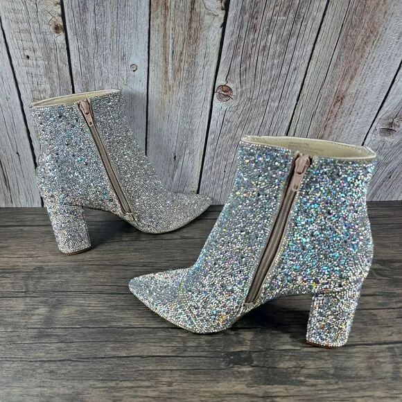 Betsey Johnson Cady Rhinestone Ankle Hell Boots Women's Sz 7 M (Worn Once)