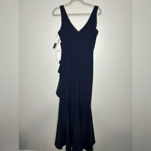 Betsy &amp; Adam V Neck Cascade Ruffle High Low Gown NWT
