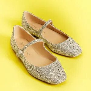 BETSY JOHNSON Elegant Silver Rhinestone Mary Jane Flats NEW IN BOX!