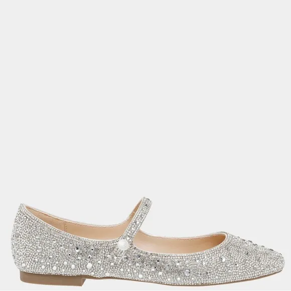 BETSY JOHNSON Elegant Silver Rhinestone Mary Jane Flats NEW IN BOX!