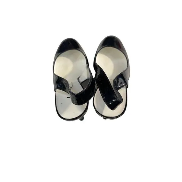Bettye Muller Italy Black Patent Leatrher Slighbacks Heels Shoes 36 US 5.5