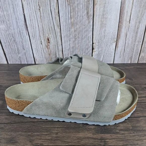 Birkenstock Kyoto Nubuck Suede Leather Slide Sandals Men's Sz 12 Taupe (NWT)