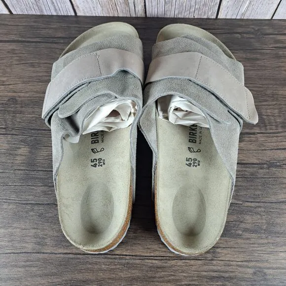 Birkenstock Kyoto Nubuck Suede Leather Slide Sandals Men's Sz 12 Taupe (NWT)
