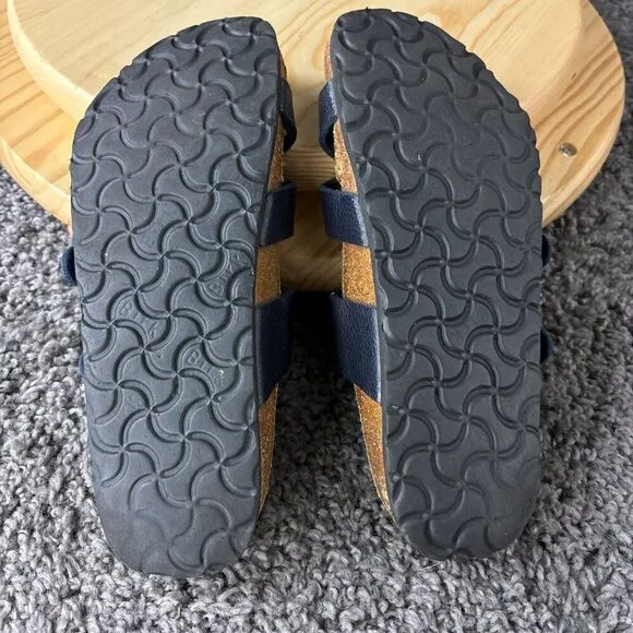 Birkenstock Sandals Three Strap Birkis Womens 7 Blue Slip On Buckle Cork Shoe