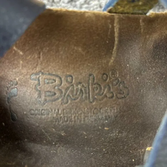 Birkenstock Sandals Three Strap Birkis Womens 7 Blue Slip On Buckle Cork Shoe