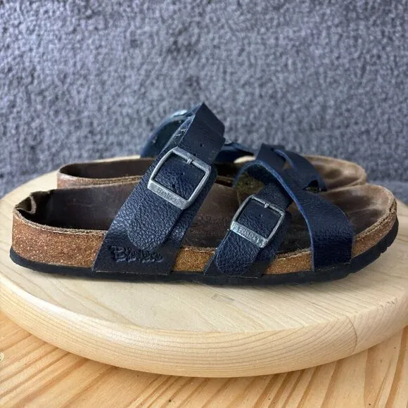 Birkenstock Sandals Three Strap Birkis Womens 7 Blue Slip On Buckle Cork Shoe