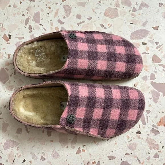 Birkenstock Zermatt Wool Felt/Shearling Dark Berry/Pink clogs shoes slippers new