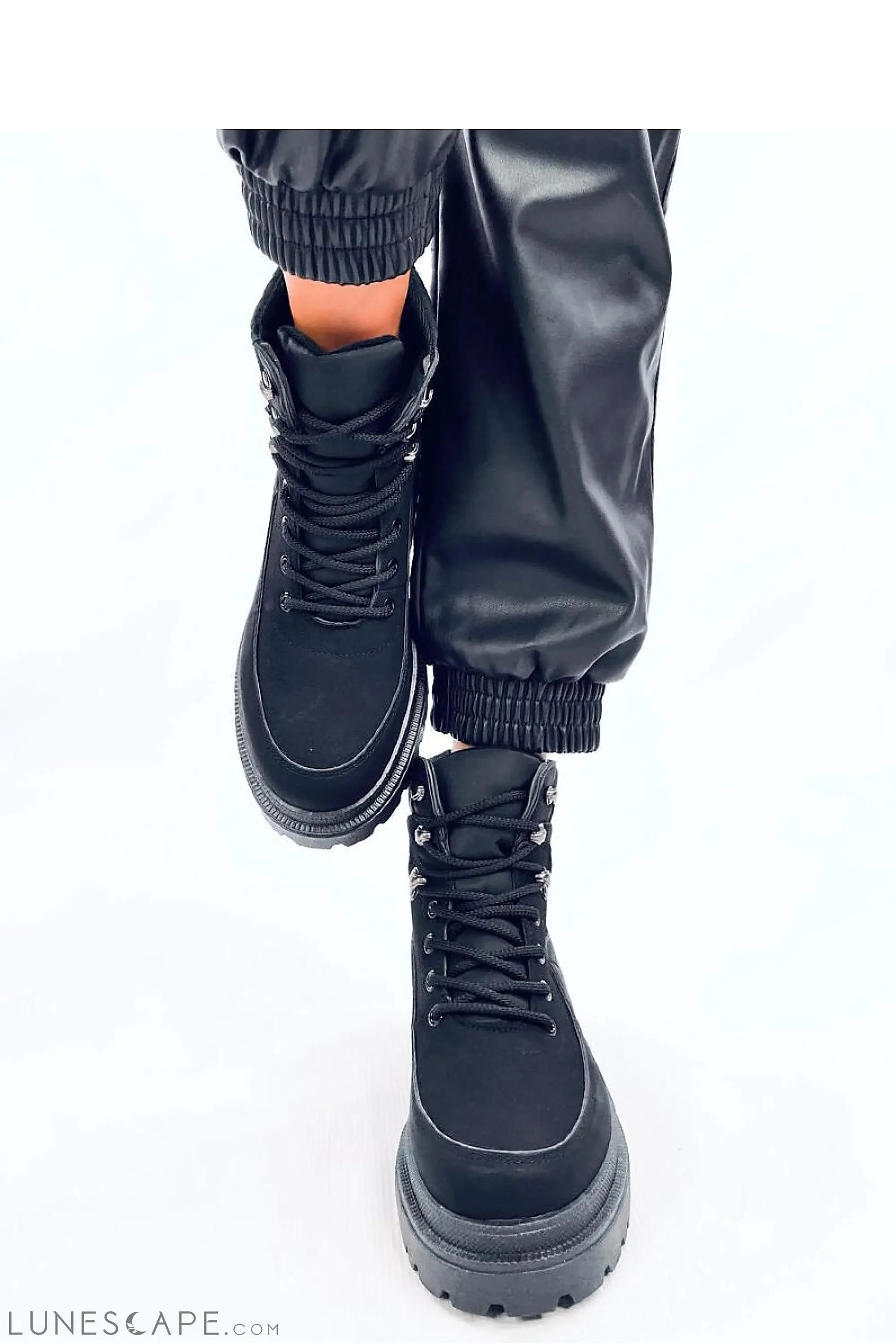 Black Canvas Combat Boots with Chunky Sole and Lace-up Detail