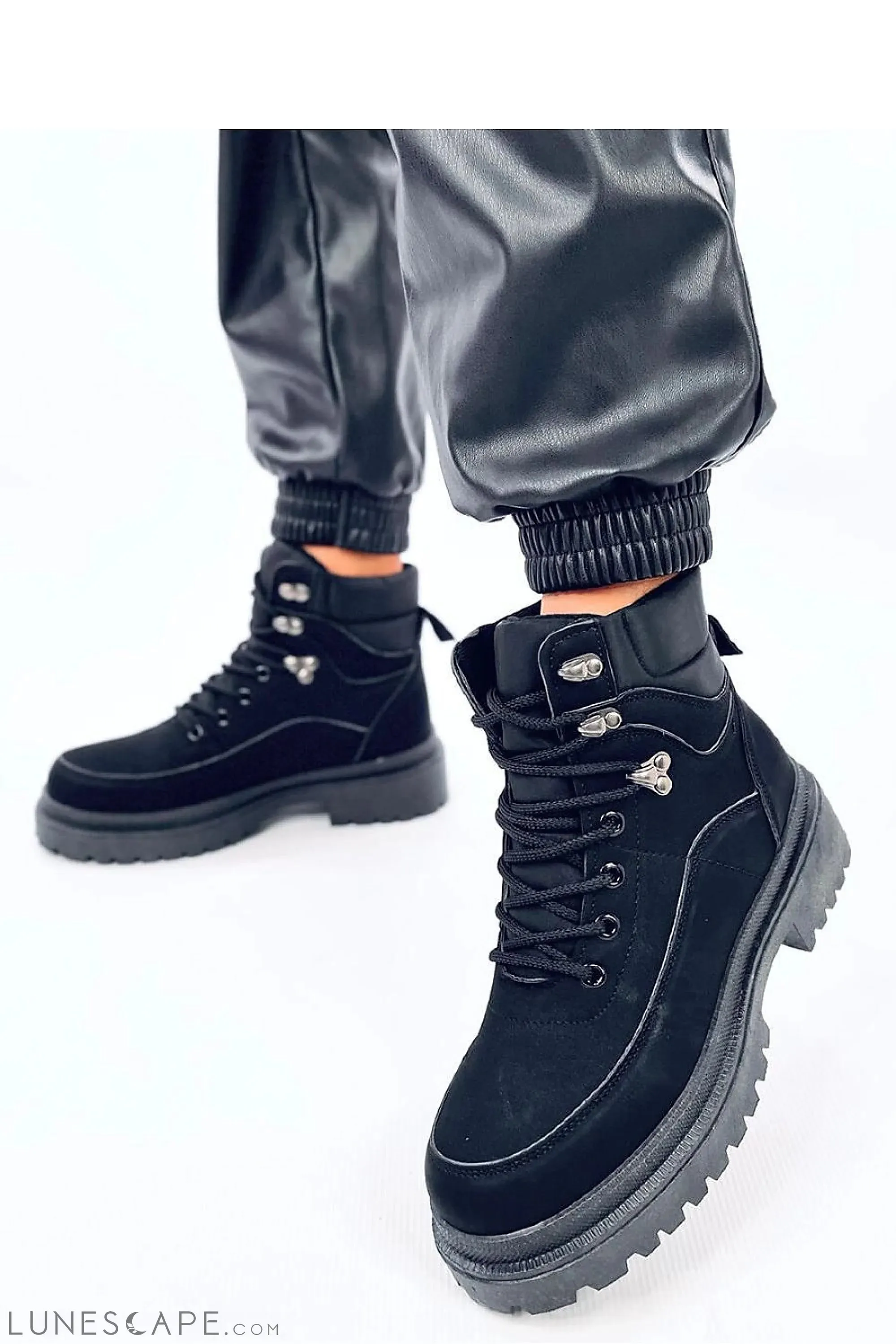 Black Canvas Combat Boots with Chunky Sole and Lace-up Detail