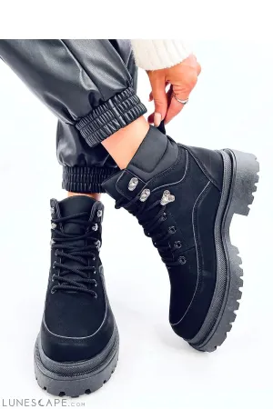 Black Canvas Combat Boots with Chunky Sole and Lace-up Detail