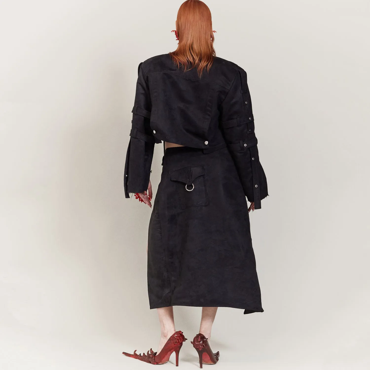 Black Goth Wrap Suede Skirt