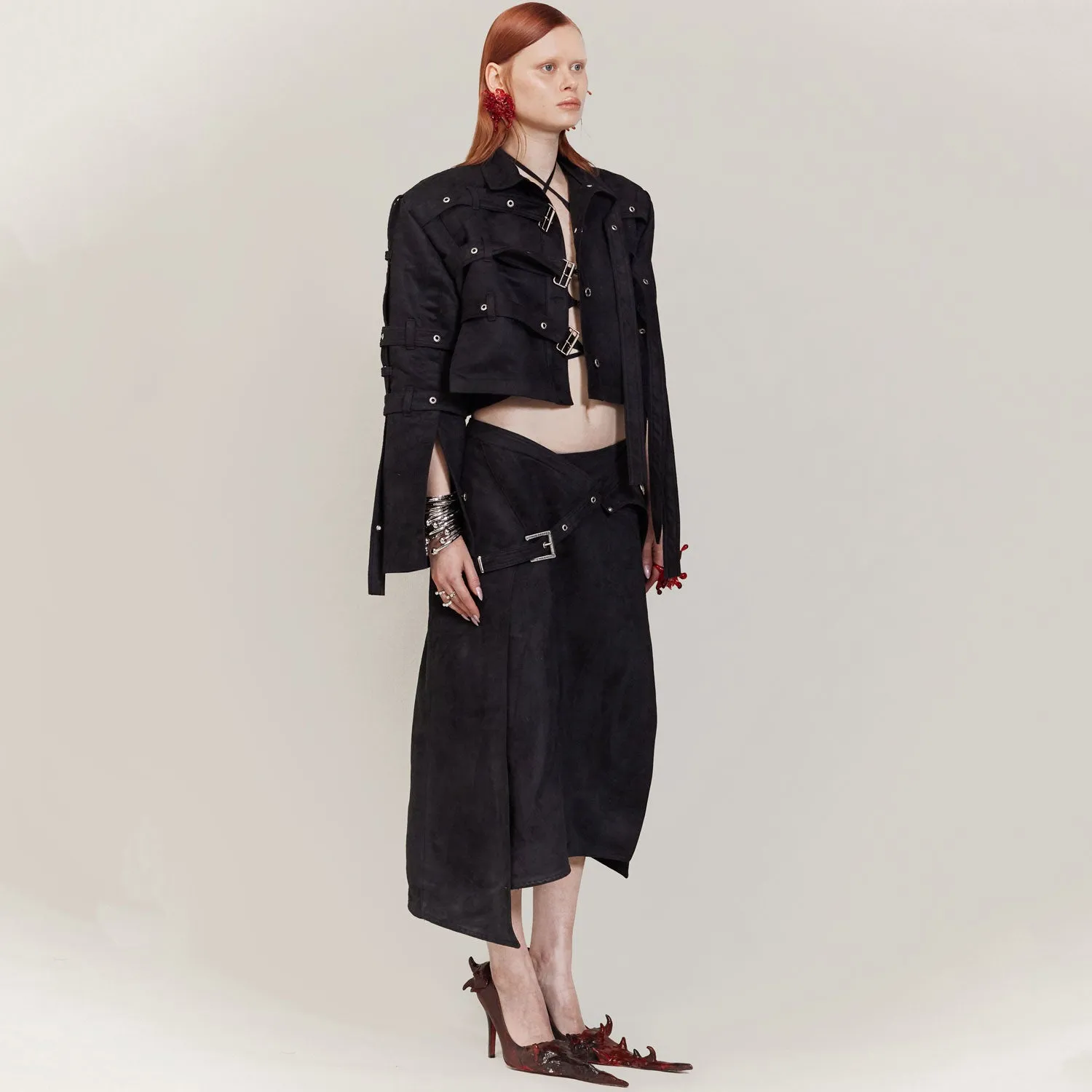 Black Goth Wrap Suede Skirt