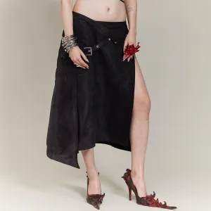 Black Goth Wrap Suede Skirt