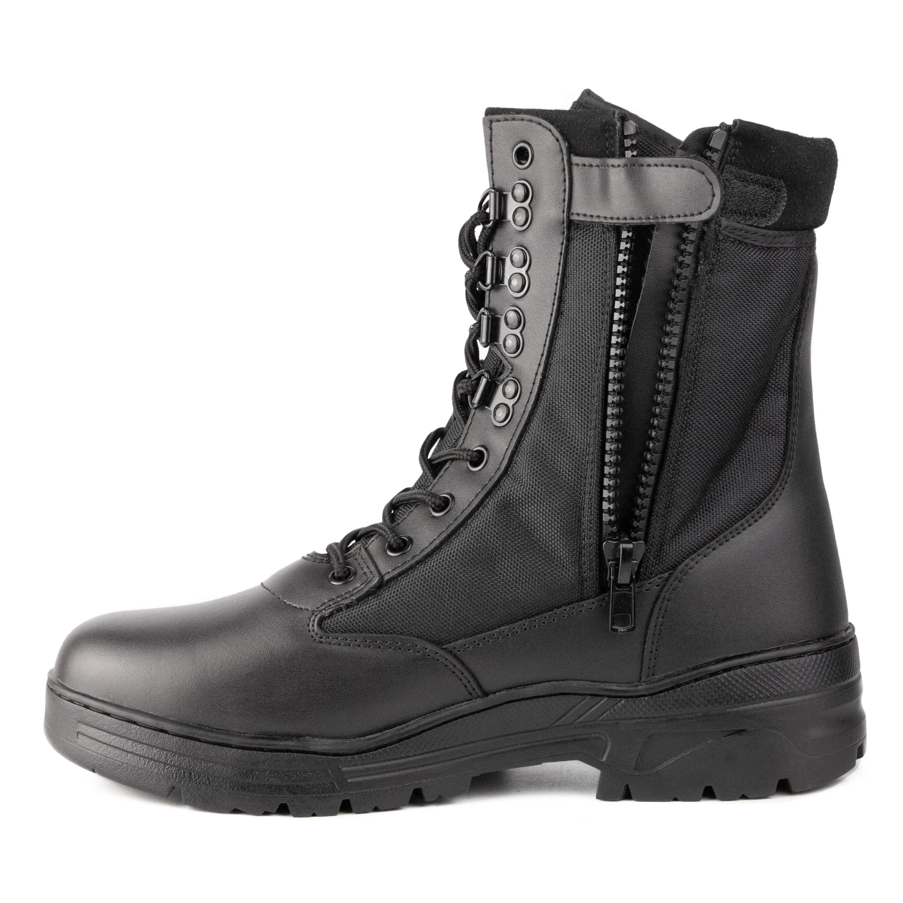 Black Leather Side Zip Patrol Boots