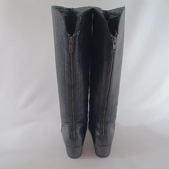 Black Leather Tall Boots Zippered Back