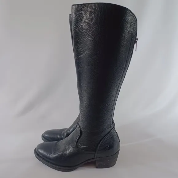Black Leather Tall Boots Zippered Back