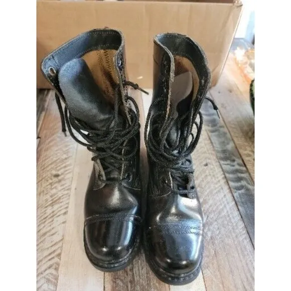 Black Military Leather Boots, Tactical Combat Uniform Boots sz 4