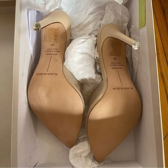 Black Suede Studio Revolve Bella High Heels Mules Blush shoes 6