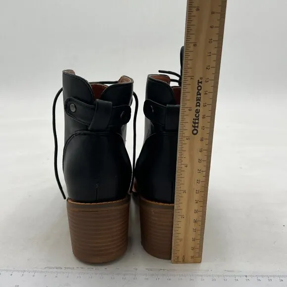 Black Women Round Toe Ankle Booties Chunky Heel Lace-up Short Combat Boots Daily