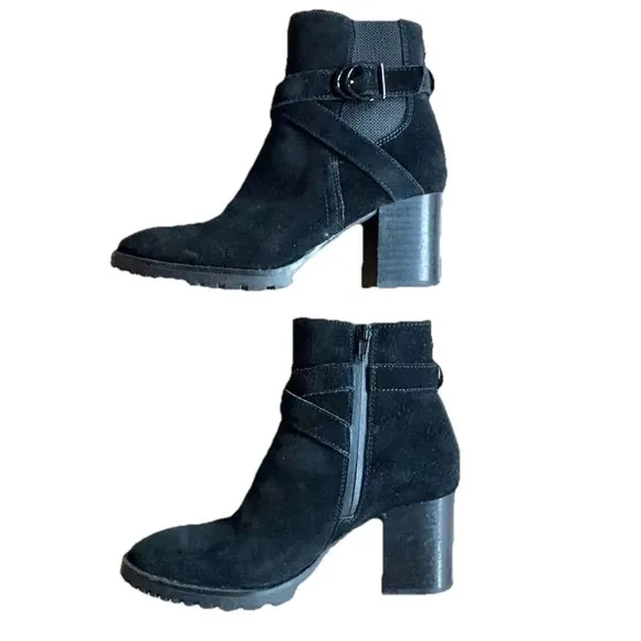 BLONDO Tamzin Waterproof Black Suede Booties‎ 2.5&quot; Heel Boots SZ WOMEN'S 5.5 EUC
