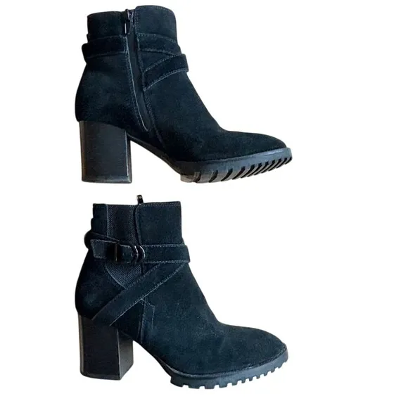 BLONDO Tamzin Waterproof Black Suede Booties‎ 2.5&quot; Heel Boots SZ WOMEN'S 5.5 EUC