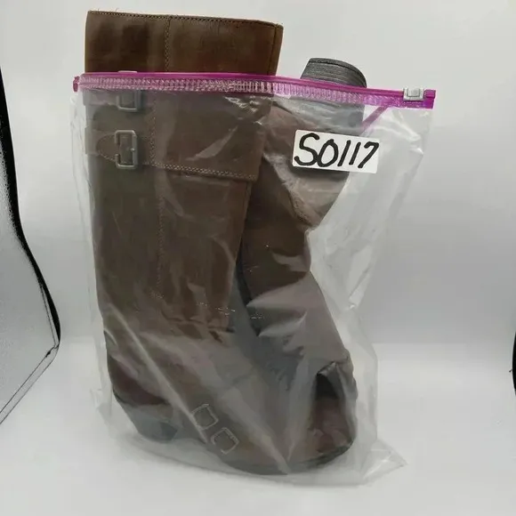BOC Born Concept Leather Tall Riding Biker Boots Side Zip Buckle Strap Women 7-8