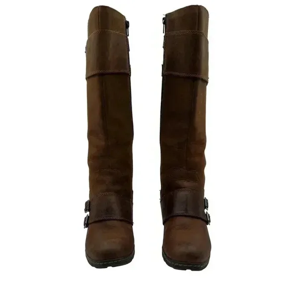 BOC Born Concept Leather Tall Riding Biker Boots Side Zip Buckle Strap Women 7-8