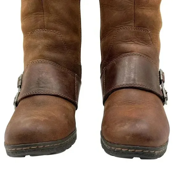 BOC Born Concept Leather Tall Riding Biker Boots Side Zip Buckle Strap Women 7-8