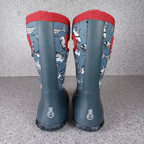 BOGS Boots Waterproof Durham Kids Shoes Gray Shark Print Sizes 10